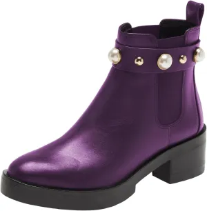 FSJ Women Round Toe Chelsea Boots with Pearls Strap Block Low Heel Slip On Vegan Leather Ankle Booties Size 4-16 US