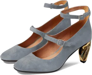 FSJ Women Versatile Closed Toe Suede Dress Pumps with Buckled Ankle Strap Unique Block Mid Heel Elegant Shoes Size 4-15 US