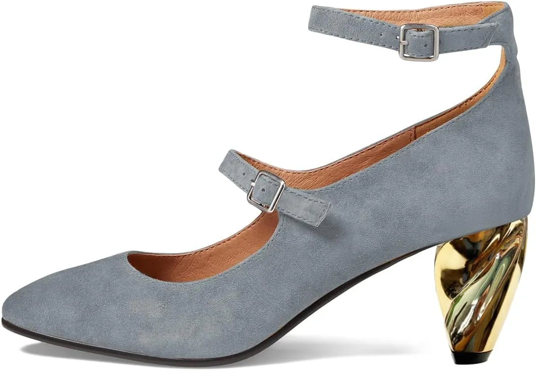 FSJ Women Versatile Closed Toe Suede Dress Pumps with Buckled Ankle Strap Unique Block Mid Heel Elegant Shoes Size 4-15 US