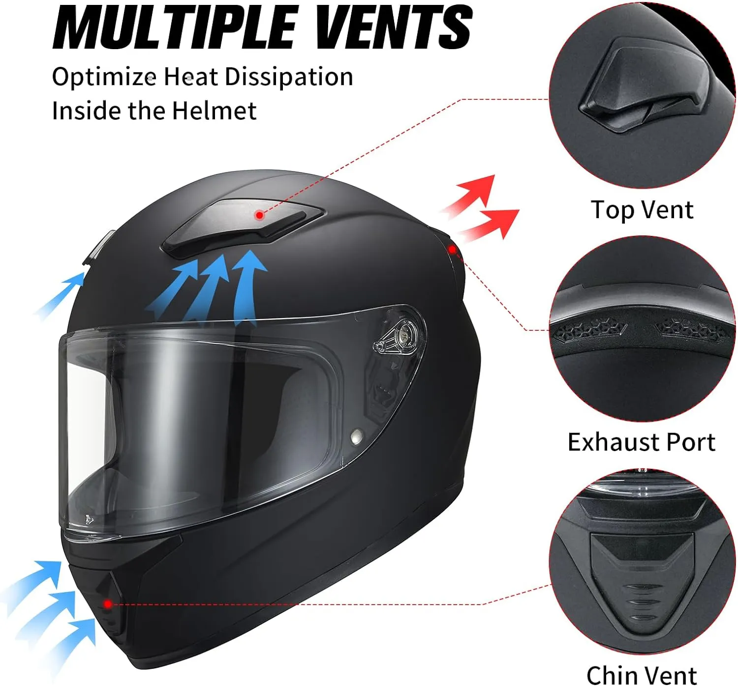 Full Face Motorcycle Helmet WS-607 DOT Approved Motorbike Racing Street Bike Helmets for Adults with Visor