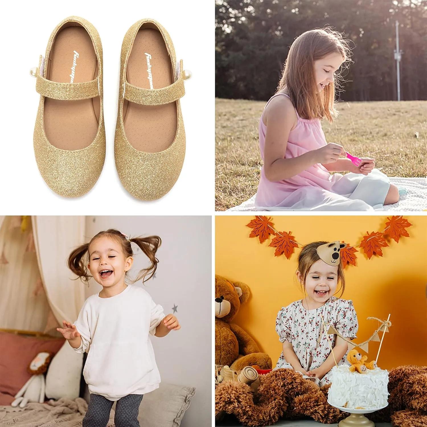 FUNKYMONKEY Toddler/Little Girl Mary Jane Dress Shoes Casual Slip on Ballet Flat