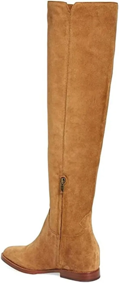 FYS Women's Fashion Round Toe Flat Low Heel Knee High Boots V-cut Side Zipper Long Boots Fall Winter Dress Shoes Size 4-16 US