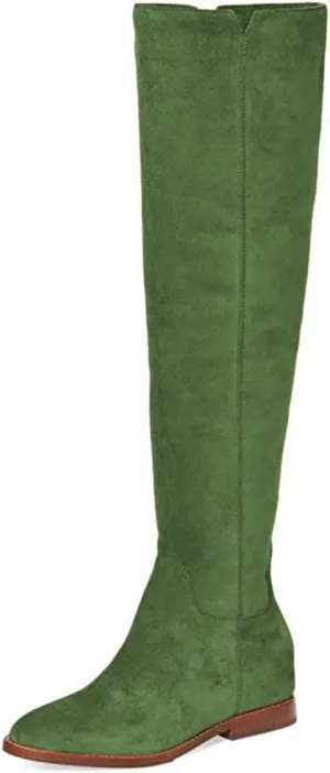FYS Women's Fashion Round Toe Flat Low Heel Knee High Boots V-cut Side Zipper Long Boots Fall Winter Dress Shoes Size 4-16 US