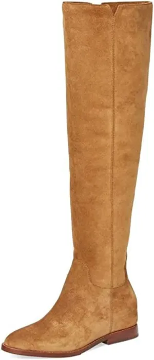 FYS Women's Fashion Round Toe Flat Low Heel Knee High Boots V-cut Side Zipper Long Boots Fall Winter Dress Shoes Size 4-16 US