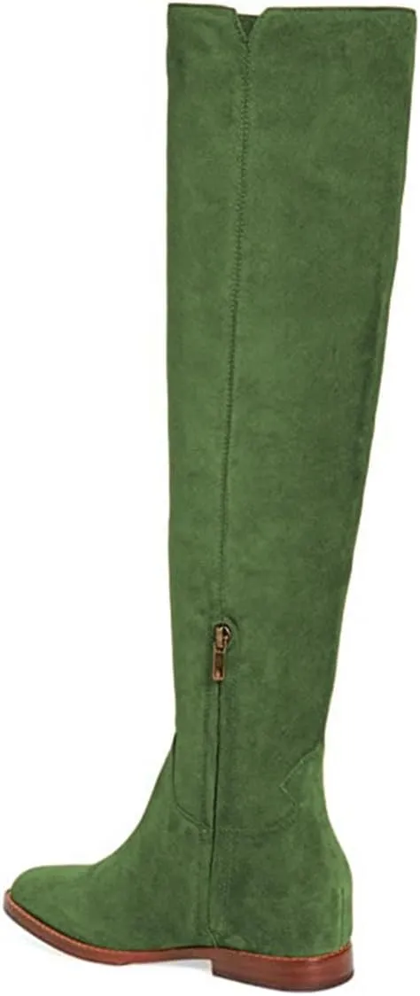FYS Women's Fashion Round Toe Flat Low Heel Knee High Boots V-cut Side Zipper Long Boots Fall Winter Dress Shoes Size 4-16 US