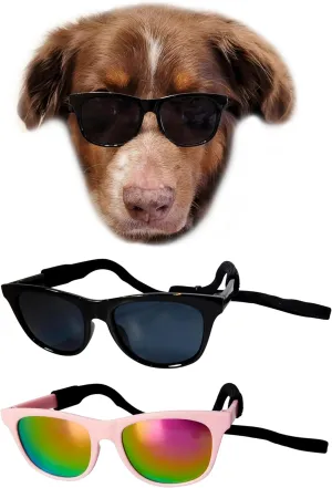 G006 Dog Pet 80s Costume Sunglasses Prop Photoshoot Medium Breeds 20-40 lbs (2-Pack Black Pink-Pink Mirror)