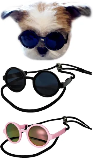 G016 Dog Cat Pet Round Sunglasses Goggles for Small Breed Dogs up to 15lbs (2-Pack Black   Pink-Pink mr)