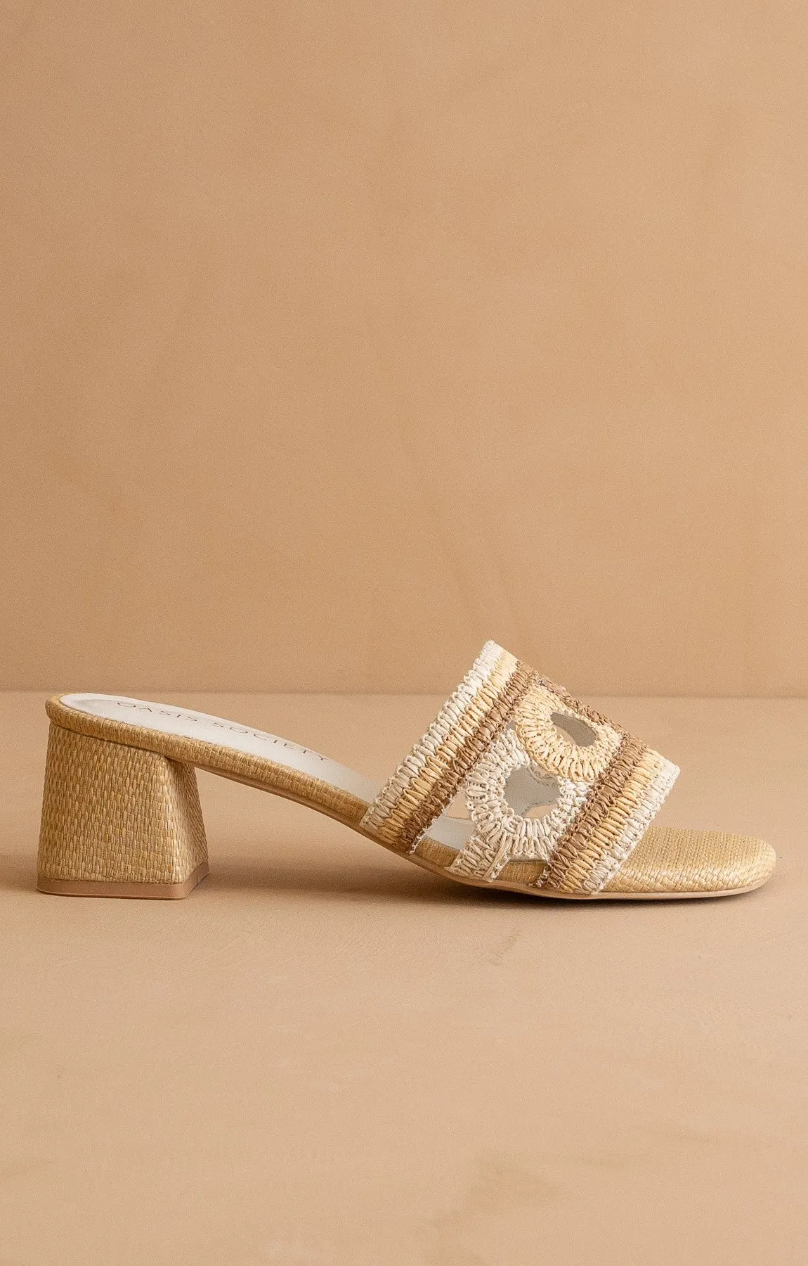 Gia - Raffia Mule With Woven Embroidered Strap