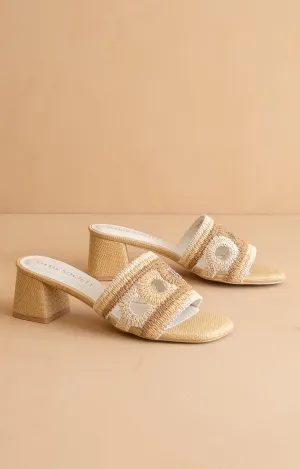 Gia - Raffia Mule With Woven Embroidered Strap