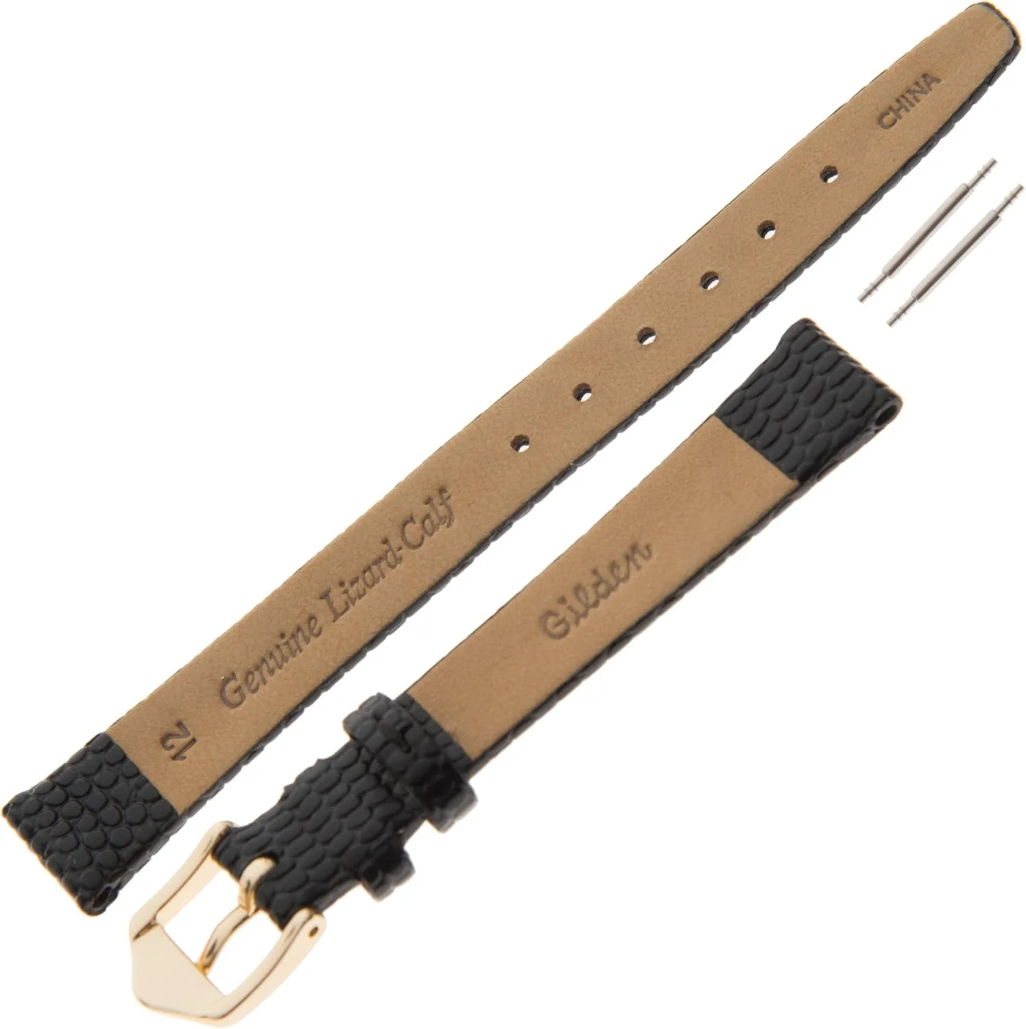 Gilden 10-14mm Ladies Flat Lizard-Grain Calfskin Leather Watch Strap F40