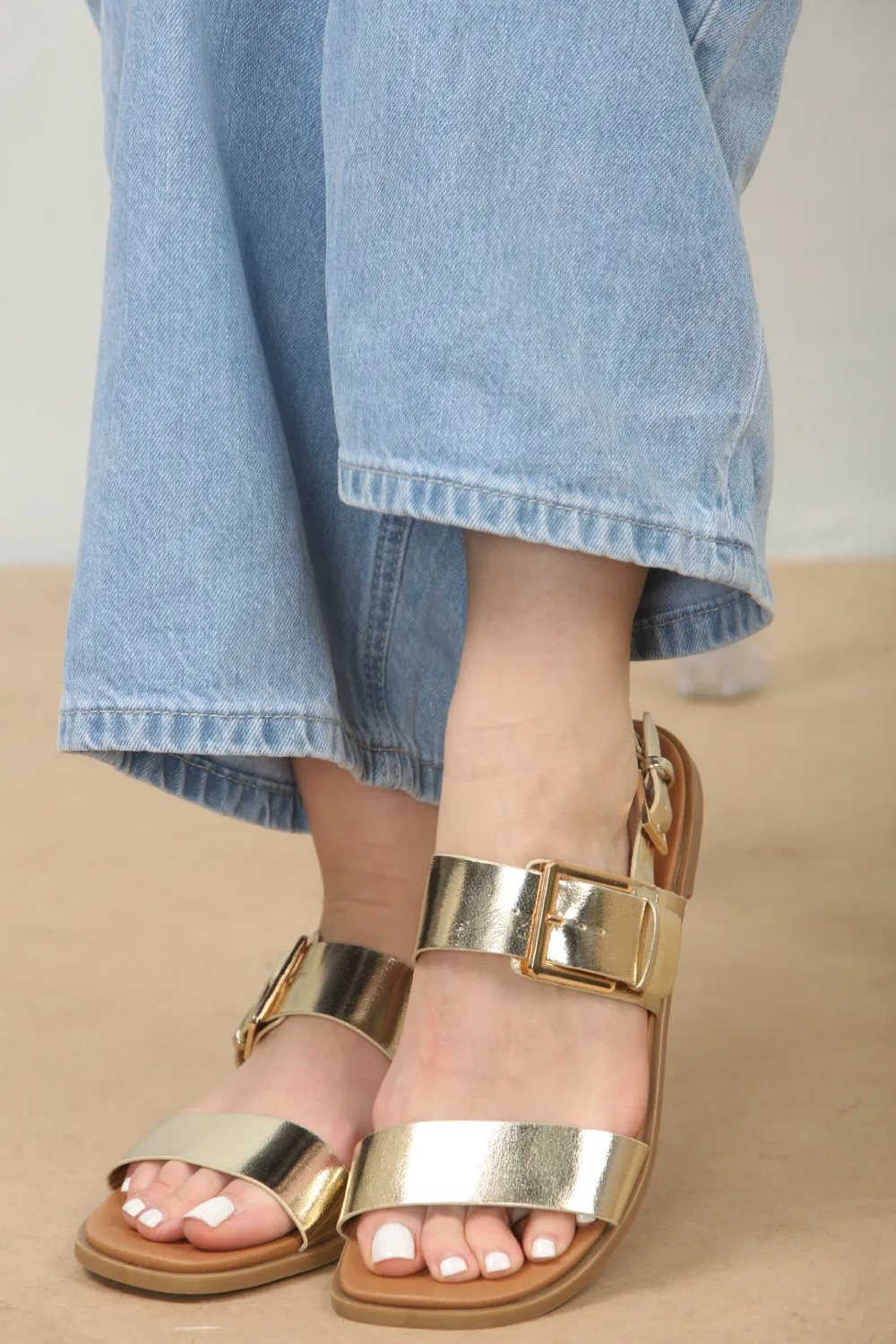 Gold Metallic Strappy Sandals