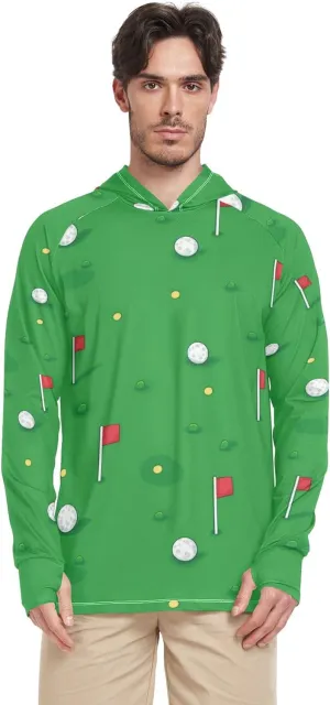 Golf Green Cute Mens Sun Protection Hoodies Long Sleeve Adult Rash Guards Rash Guard UPF 50  S