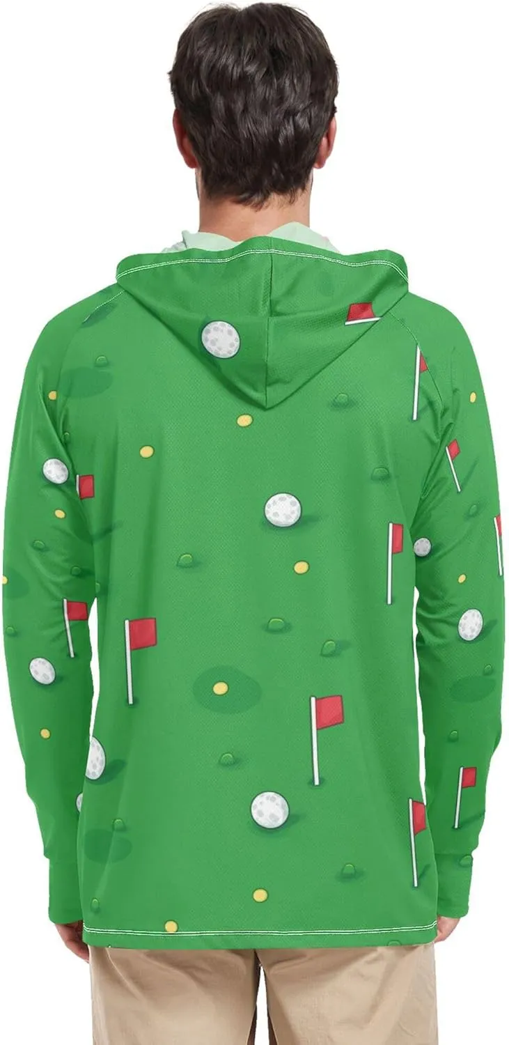 Golf Green Cute Mens Sun Protection Hoodies Long Sleeve Adult Rash Guards Rash Guard UPF 50  S