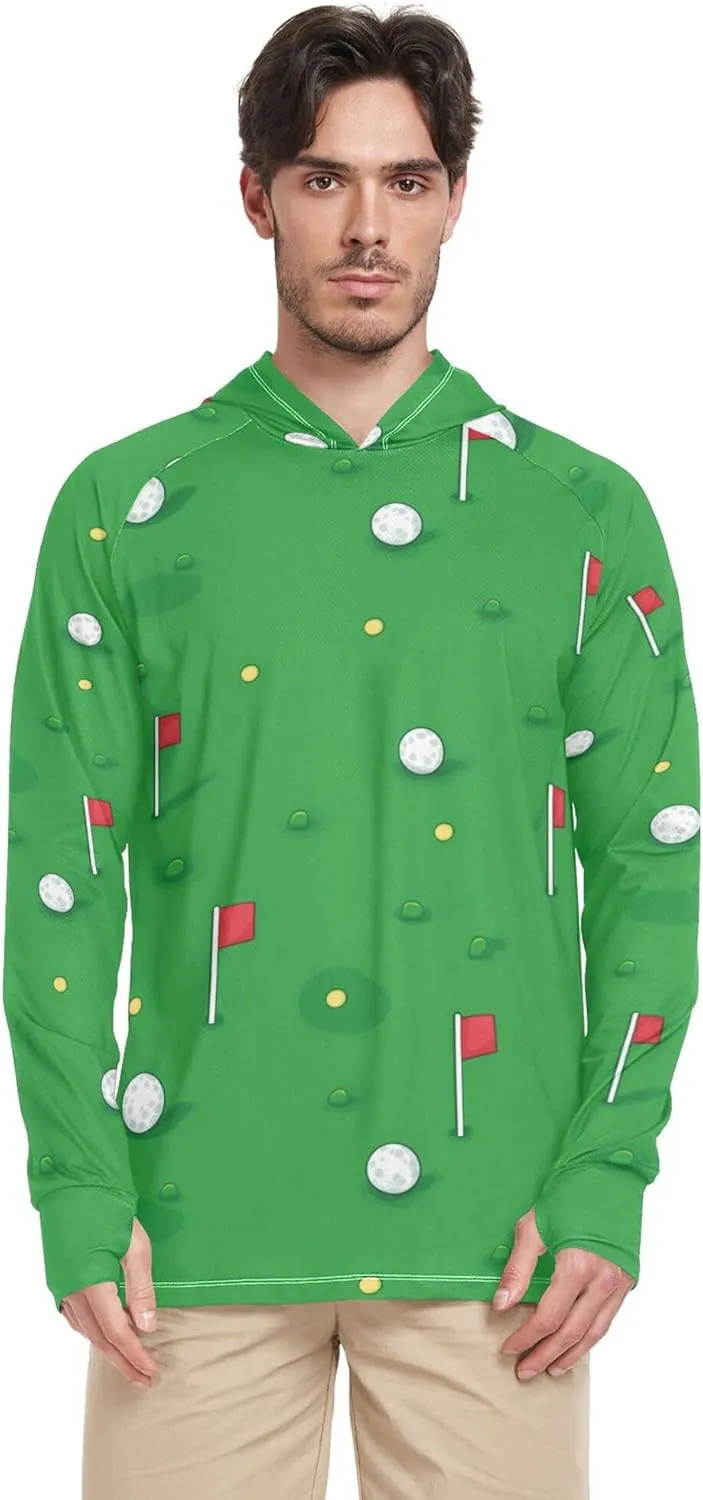 Golf Green Cute Mens Sun Protection Hoodies Long Sleeve Adult Rash Guards Rash Guard UPF 50  S