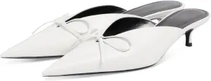 Goolita Bow Tie Mule Heels For Women, Closed Pointed Toe Kitten Heel Heeled Sandals Backless Slip On Party Dress Pump Shoes