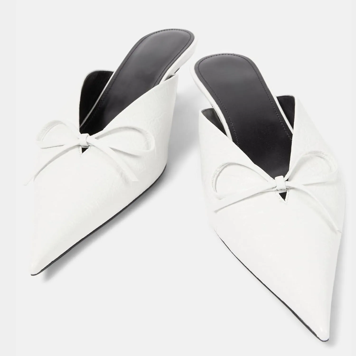 Goolita Bow Tie Mule Heels For Women, Closed Pointed Toe Kitten Heel Heeled Sandals Backless Slip On Party Dress Pump Shoes