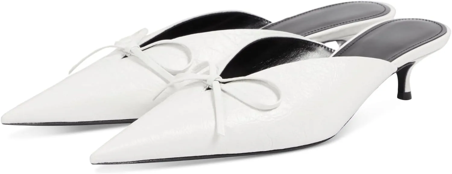 Goolita Bow Tie Mule Heels For Women, Closed Pointed Toe Kitten Heel Heeled Sandals Backless Slip On Party Dress Pump Shoes