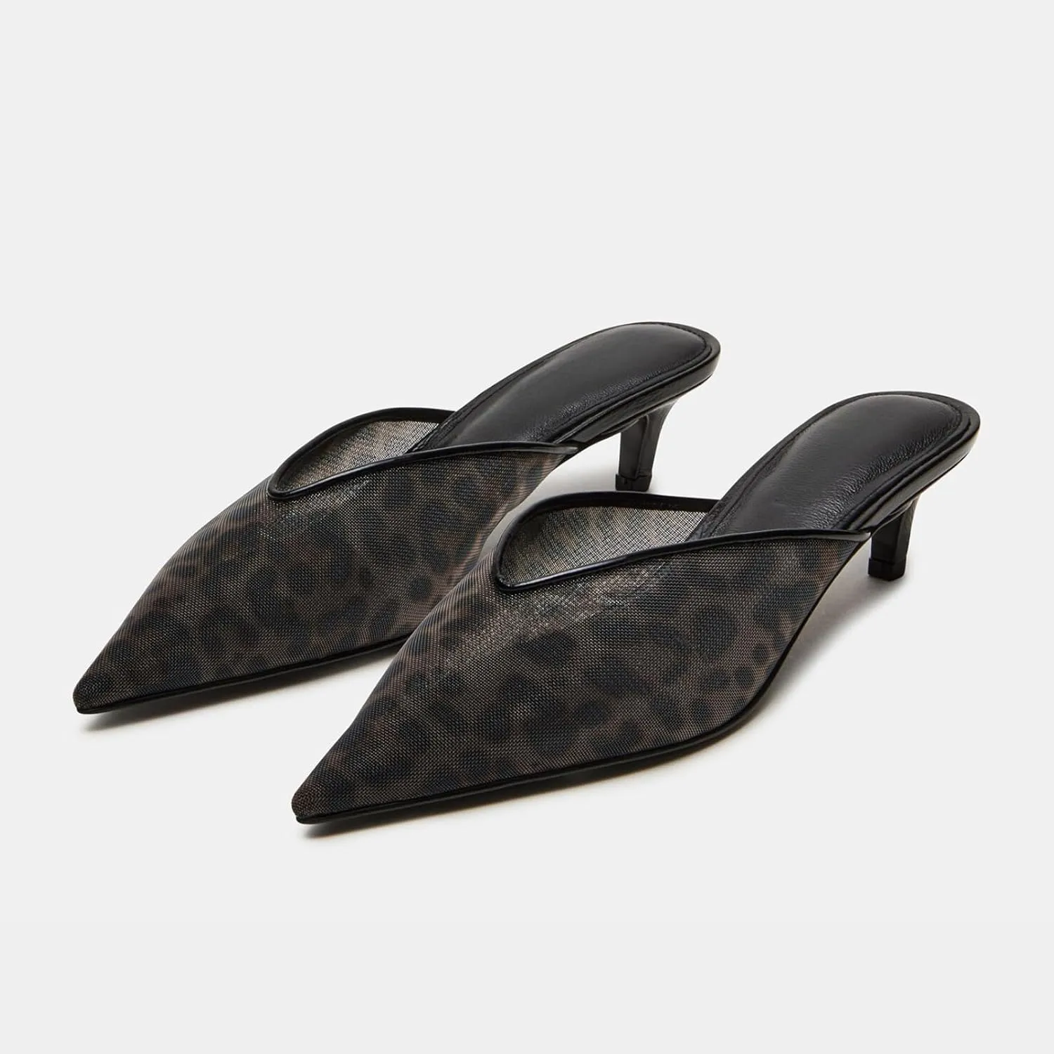 Goolita Leopard Kitten Mule Heels For Women, Closed Pointed Toe Slingback Heels Backless Slip On Party Dress Pump Shoes