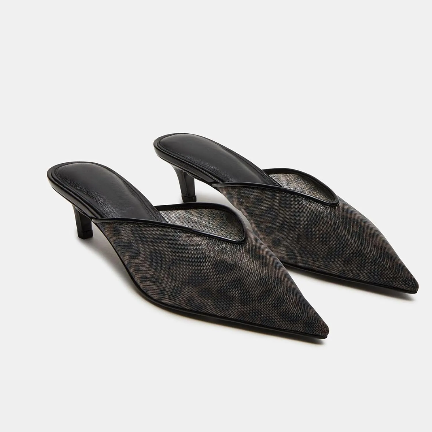 Goolita Leopard Kitten Mule Heels For Women, Closed Pointed Toe Slingback Heels Backless Slip On Party Dress Pump Shoes