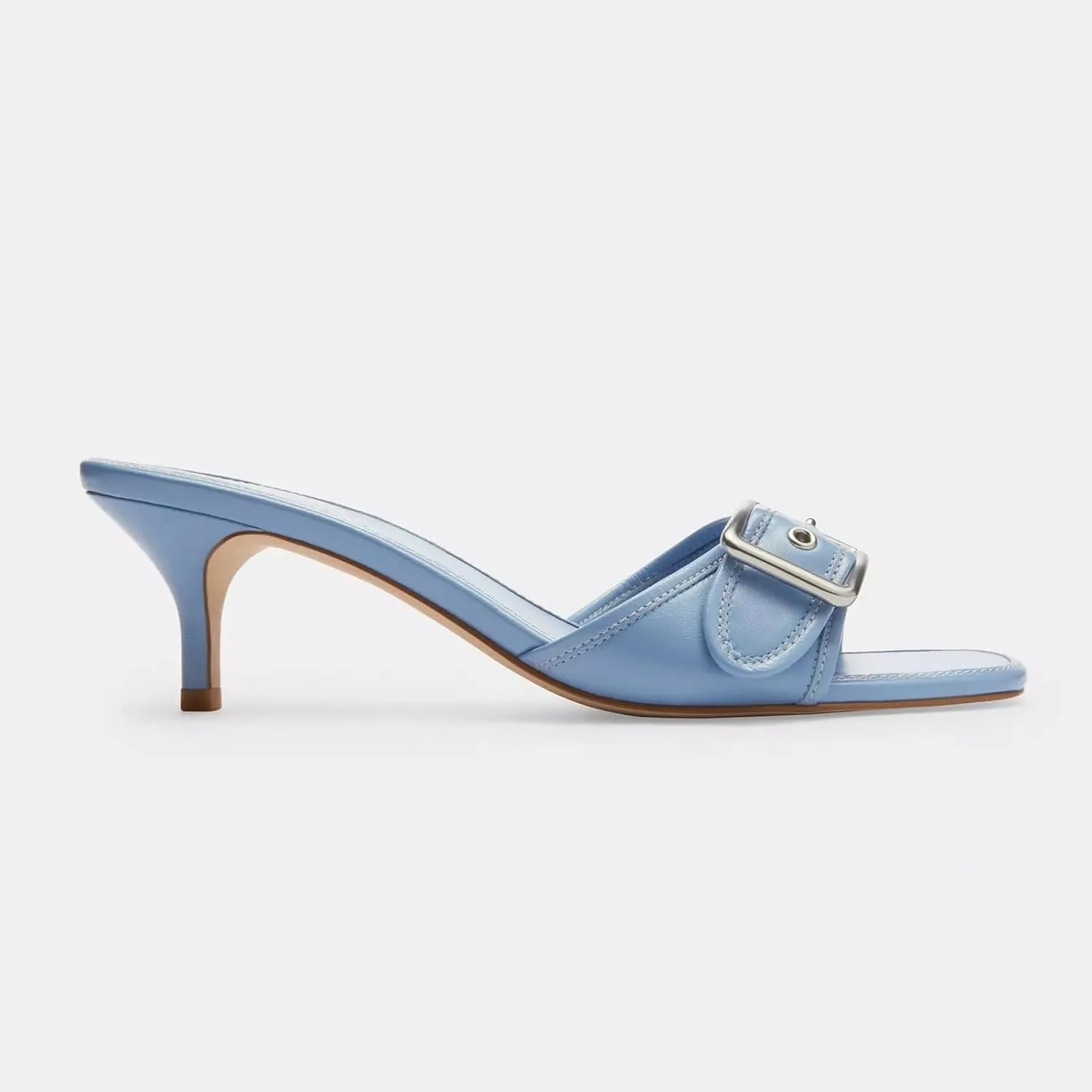 Goolita Women's Buckle Kitten Heels Open Square Toe Slip on Slide Heeled Sandals Comfort Office Dressy Mules Heels