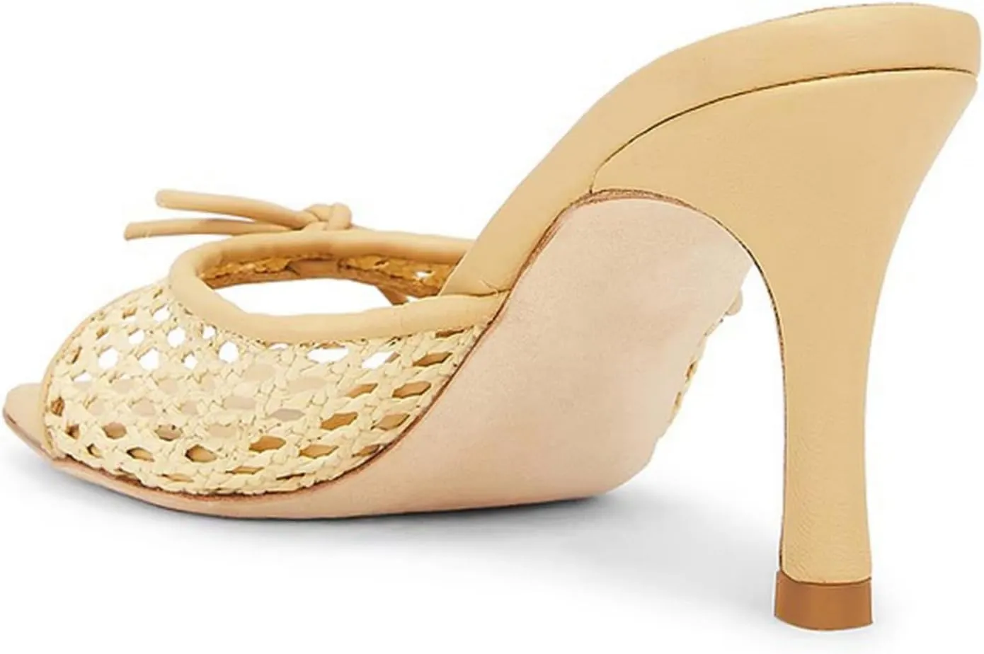 Goolita Woven Mule Heels For Women, Stiletto Heel Open Square Toe Heeled Sandals Bow Mesh Slip On Backless Sandals for Party