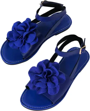 GORGLITTER Women's 3D Flower Sandals Ankle Strap Open Toe Dressy Flat Sandals