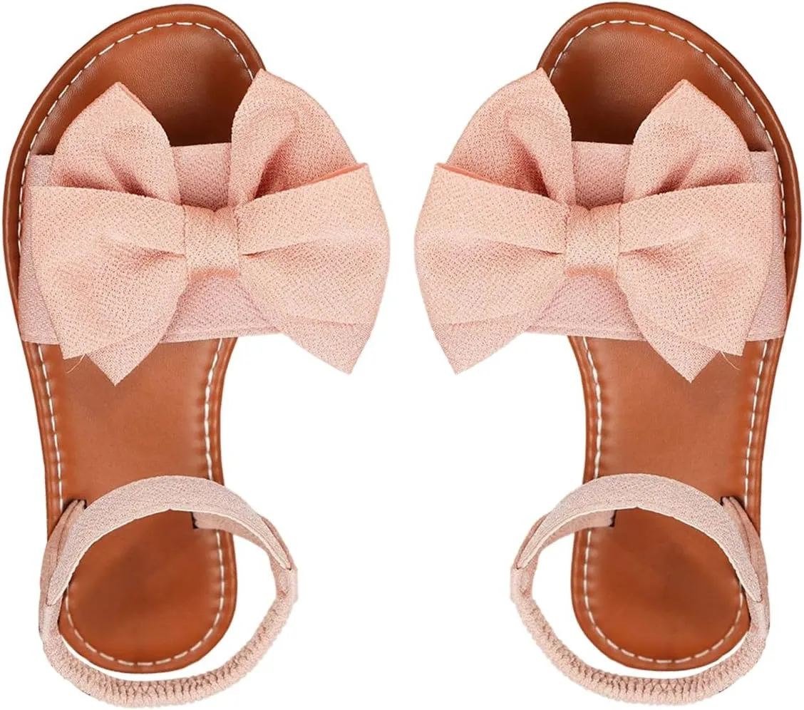 GORGLITTER Women's Bow Flat Sandals 2025 Dressy Open Toe Ankle Strap Summer Vacation Slides Shoes