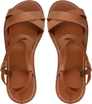GORGLITTER Women's Criss Cross Gladiator Sandals Dressy Summer Cute Ankle Strap Open Toe Flat Sandals