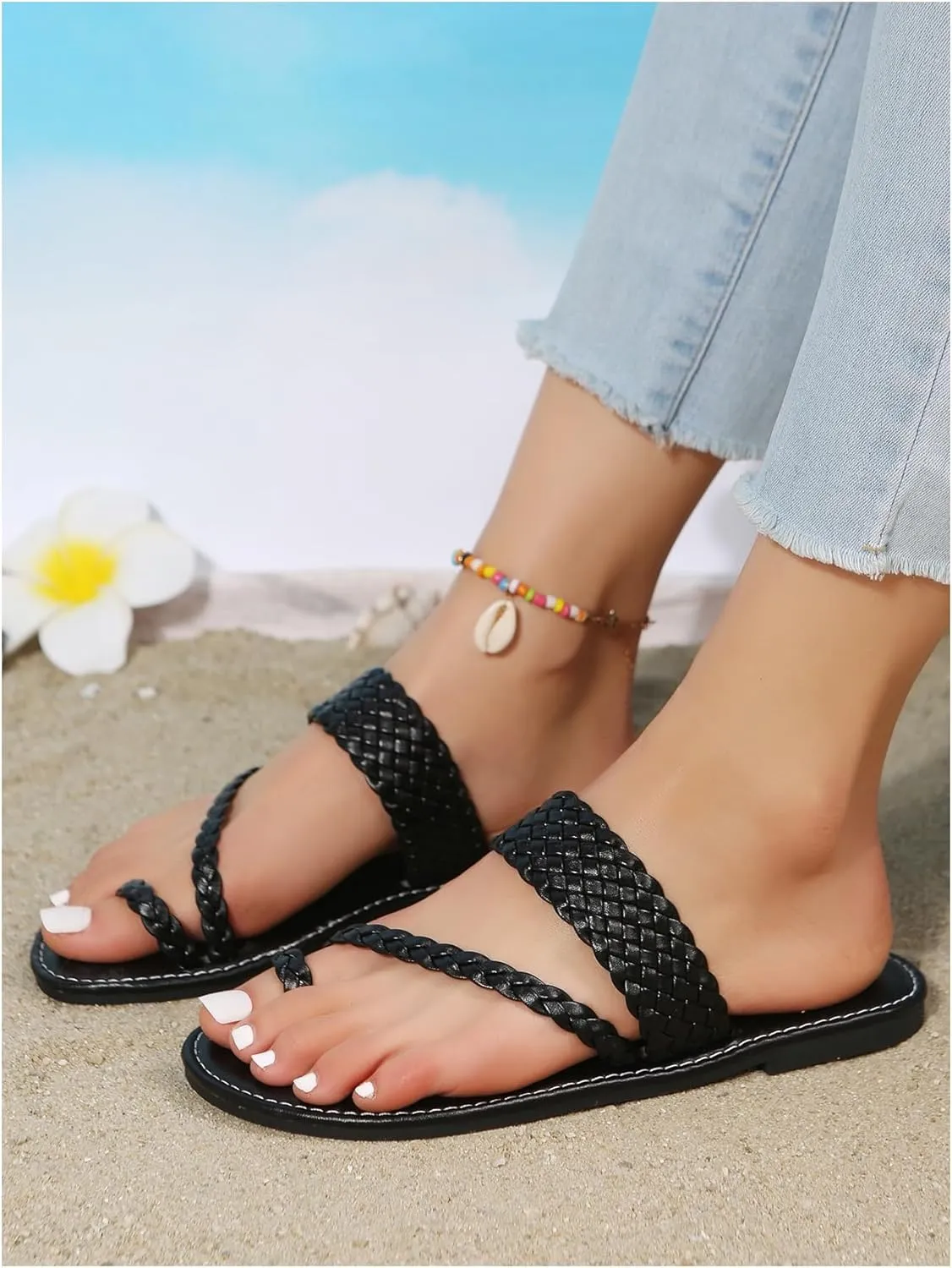 GORGLITTER Women's Leopard Cheetah Flat Sandals Open Toe Strappy Toe Ring Slide Sandal