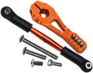 GPM 6PC Set Upgrades Aluminum Servo Horn 25T (4 Positioning Holes) W. Adjustable Steering Link for 1/10 TRX4 Defender Trail Crawler (82056-4) RC Cars (Orange)