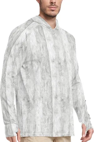 Grunge Wood Texture Men's Sun Protection Hoodie Long Sleeve UPF 50   Mens Sun Shirts Clothing Hood Shirts Men Rash Guards