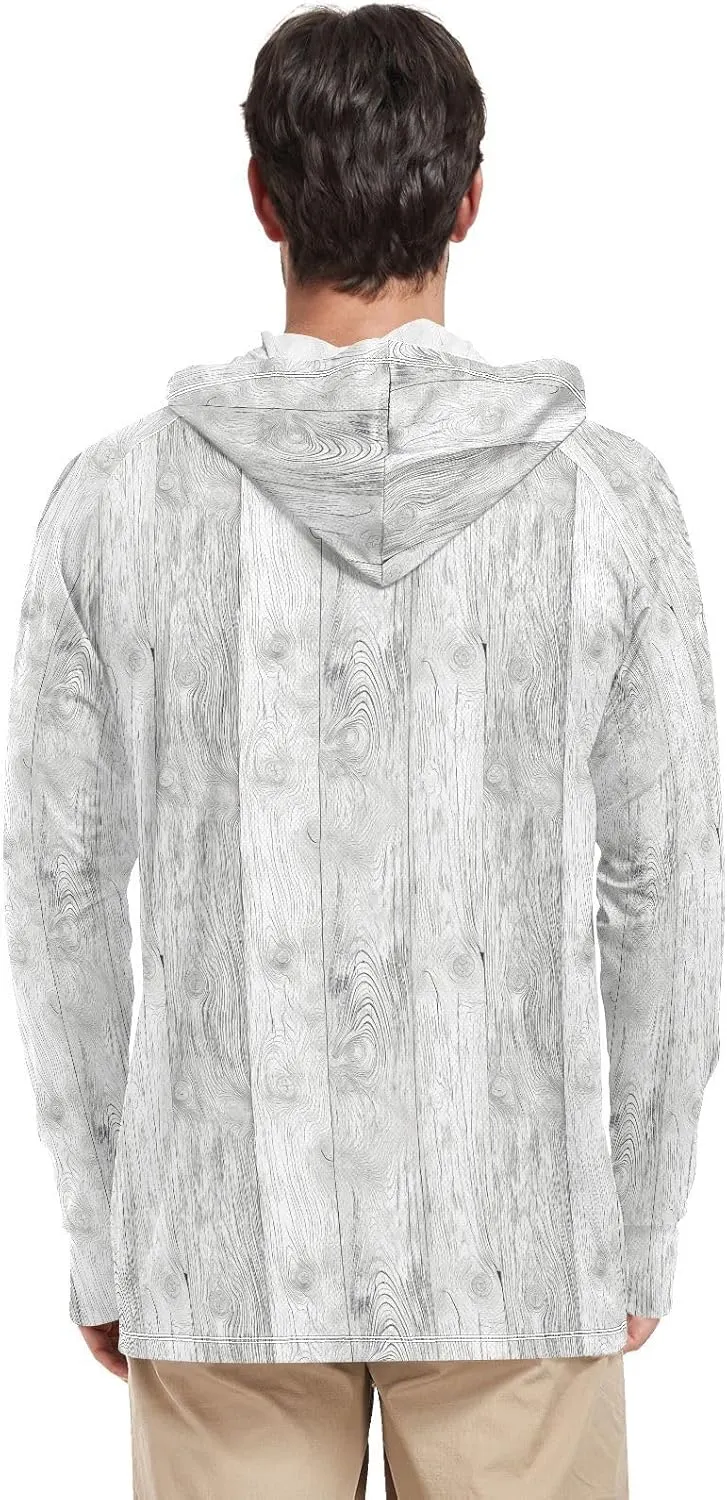 Grunge Wood Texture Men's Sun Protection Hoodie Long Sleeve UPF 50   Mens Sun Shirts Clothing Hood Shirts Men Rash Guards