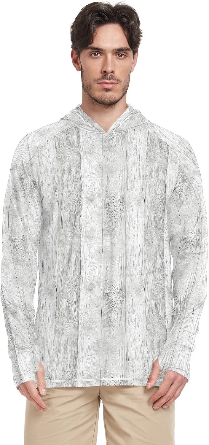 Grunge Wood Texture Men's Sun Protection Hoodie Long Sleeve UPF 50   Mens Sun Shirts Clothing Hood Shirts Men Rash Guards