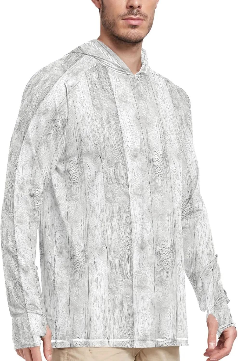 Grunge Wood Texture Men's Sun Protection Hoodie Long Sleeve UPF 50   Mens Sun Shirts Clothing Hood Shirts Men Rash Guards
