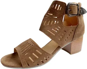 GUNIYIFS Womens Peep Toe Sandals High Heel Sandals Ankle Strap Sandals Hollow Out Chunky Low Heeled Cutout Stacked Heel Sandal