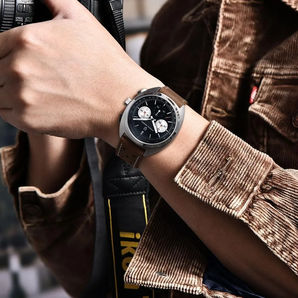 HaiQin Pagani Design 1782 Men's Vintage Quartz Chronograph Watch AR Synthetic Sapphire VK63 Movement 100m Waterproof Multifunctional Sport Analog WristWatches