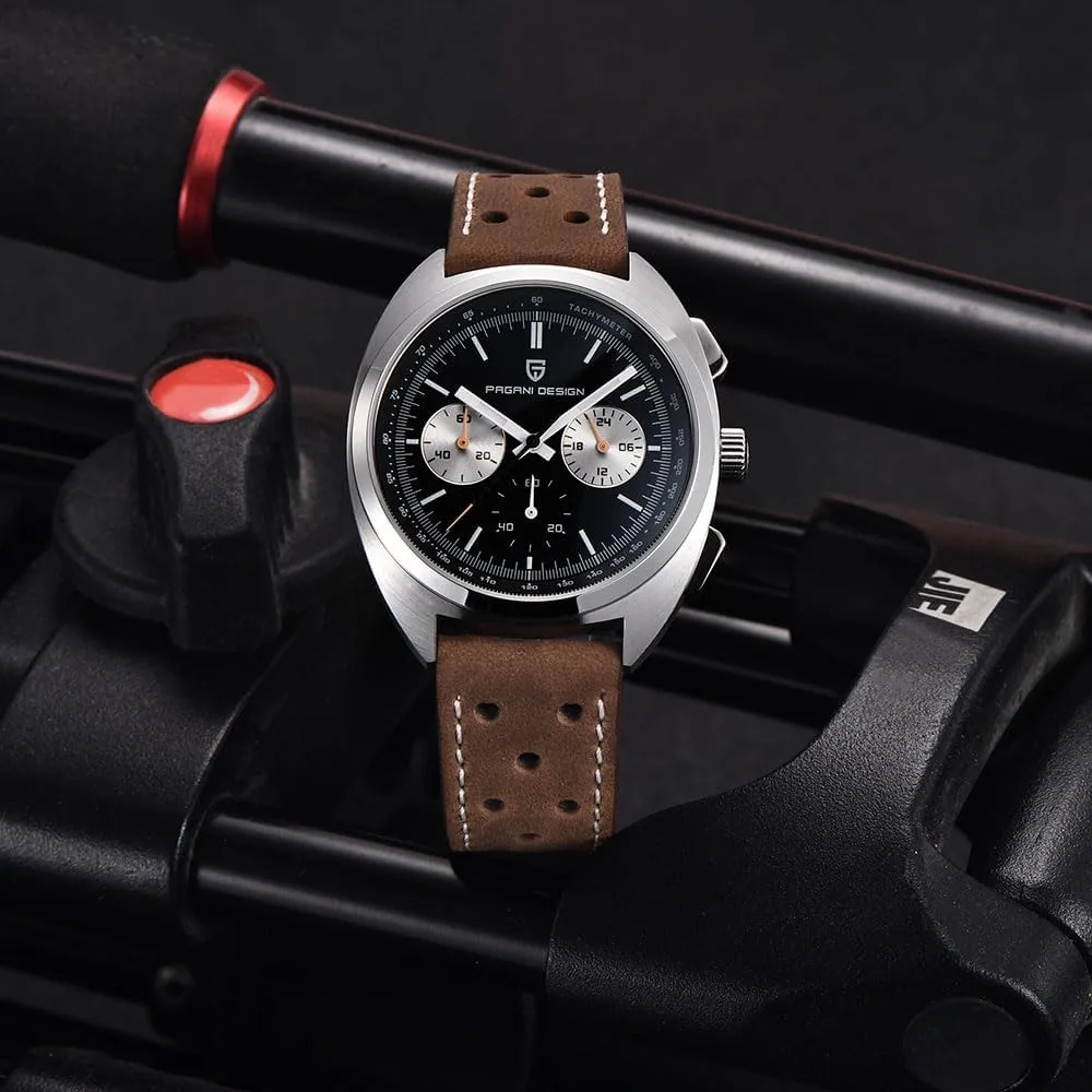 HaiQin Pagani Design 1782 Men's Vintage Quartz Chronograph Watch AR Synthetic Sapphire VK63 Movement 100m Waterproof Multifunctional Sport Analog WristWatches