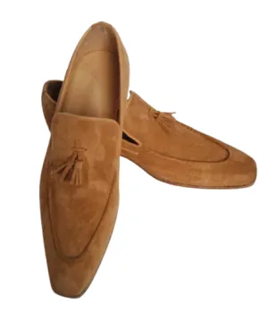 Handmade Beige Tassel Moccasin Shoes for Men