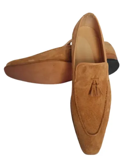 Handmade Beige Tassel Moccasin Shoes for Men
