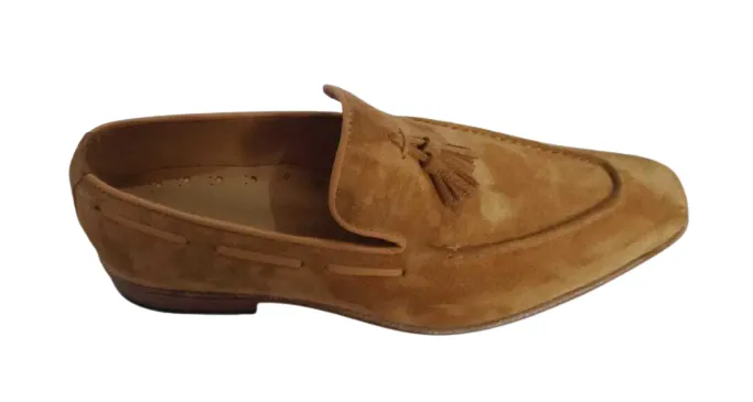 Handmade Beige Tassel Moccasin Shoes for Men