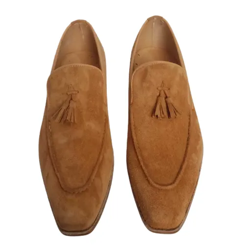 Handmade Beige Tassel Moccasin Shoes for Men