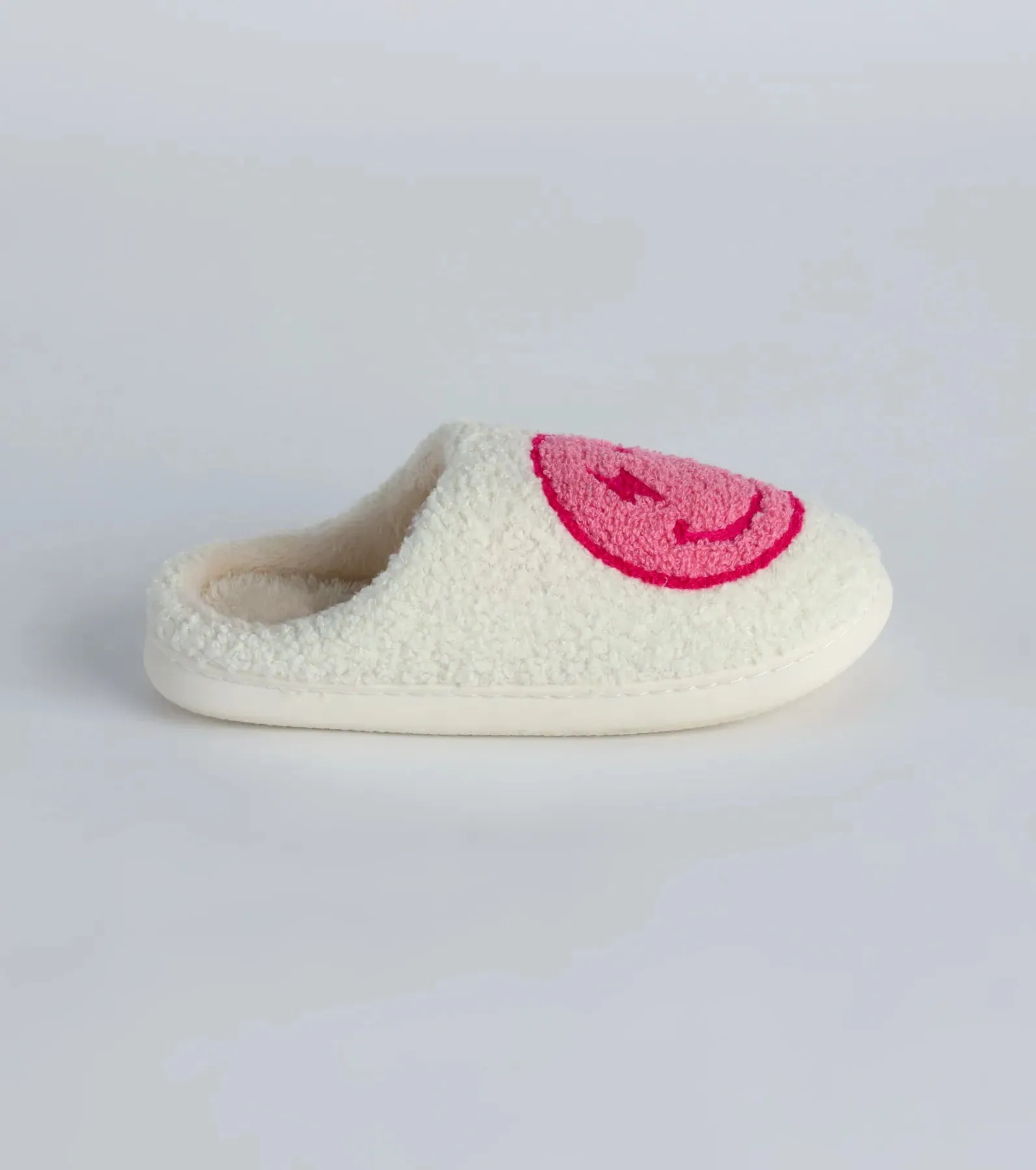 Happy Face Faux Sherpa Slippers