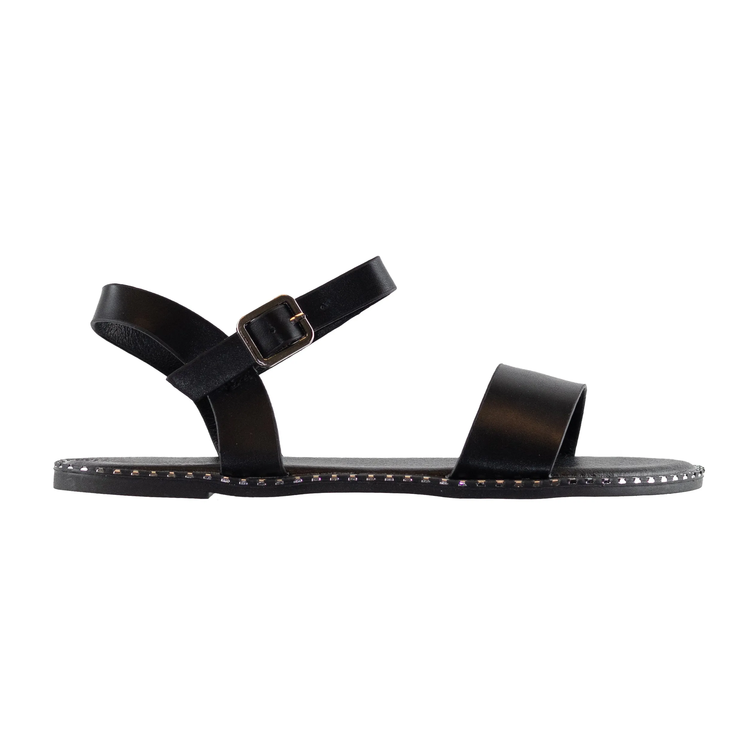 Harlem - Studded Flat Sandals, Ankle Strap & Padded Insole, Edgy-Comfy for Street Style or Day Outings