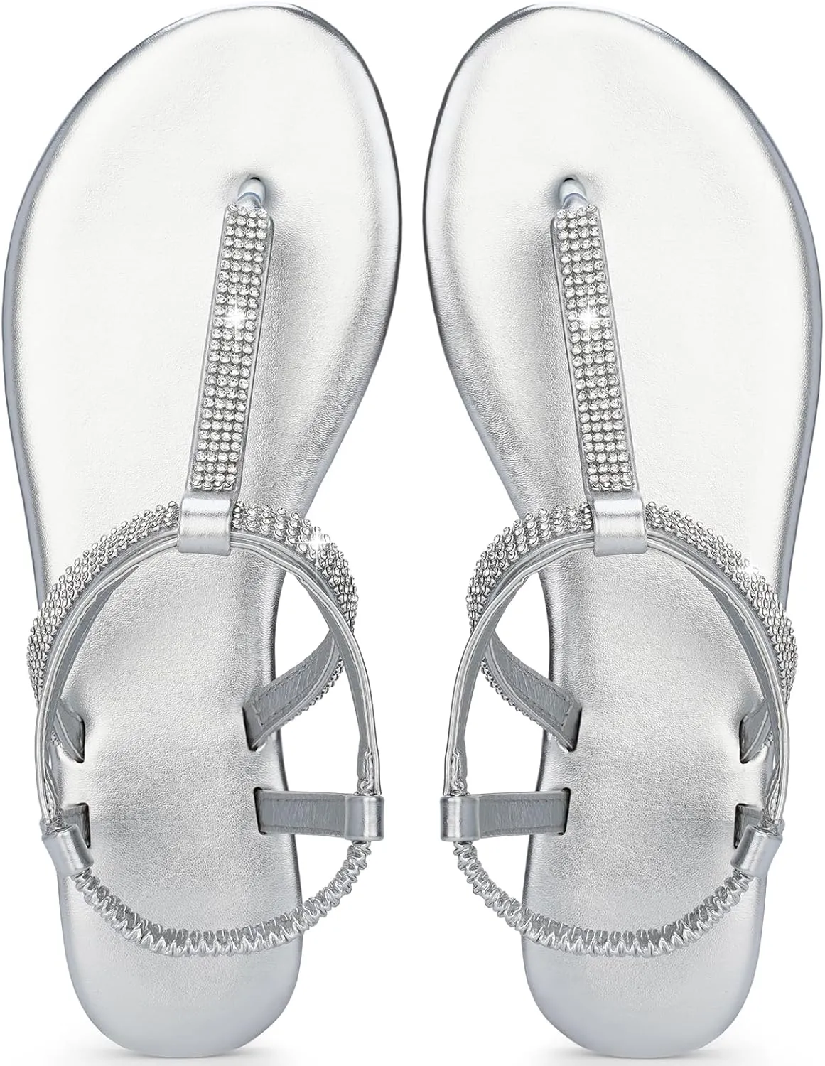 Harvest Land Women's Sandals Dressy T Strap with Rhinestone Sparkly Wedding Flat Sandals Ankle Strap Summer Gladiator Fashion Shoes