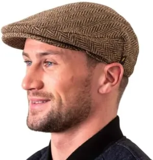 Hatman of Ireland Authentic Tweed Flat Cap 100% Irish Wool Handmade Ireland Men Casquette Navy Green Charcoal (US, Alpha, Medium, Brown)