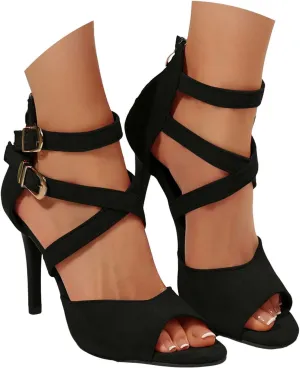 Hbeylia Sandals for Women Dressy Summer Fashion Stiletto High Heel Peep Toe Lace Up Cut Out Dress Pumps for Women Back Zipper Hollow Out Sexy High Heels Women's Wedding Party Club Sandals