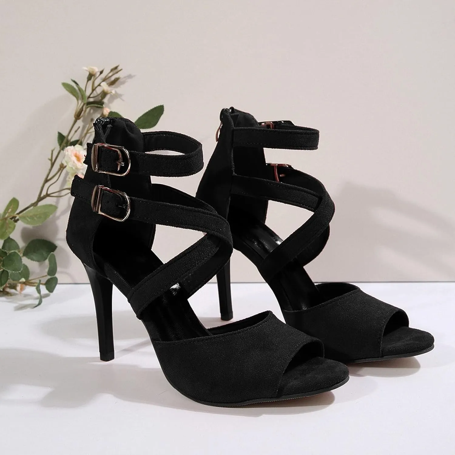 Hbeylia Sandals for Women Dressy Summer Fashion Stiletto High Heel Peep Toe Lace Up Cut Out Dress Pumps for Women Back Zipper Hollow Out Sexy High Heels Women's Wedding Party Club Sandals