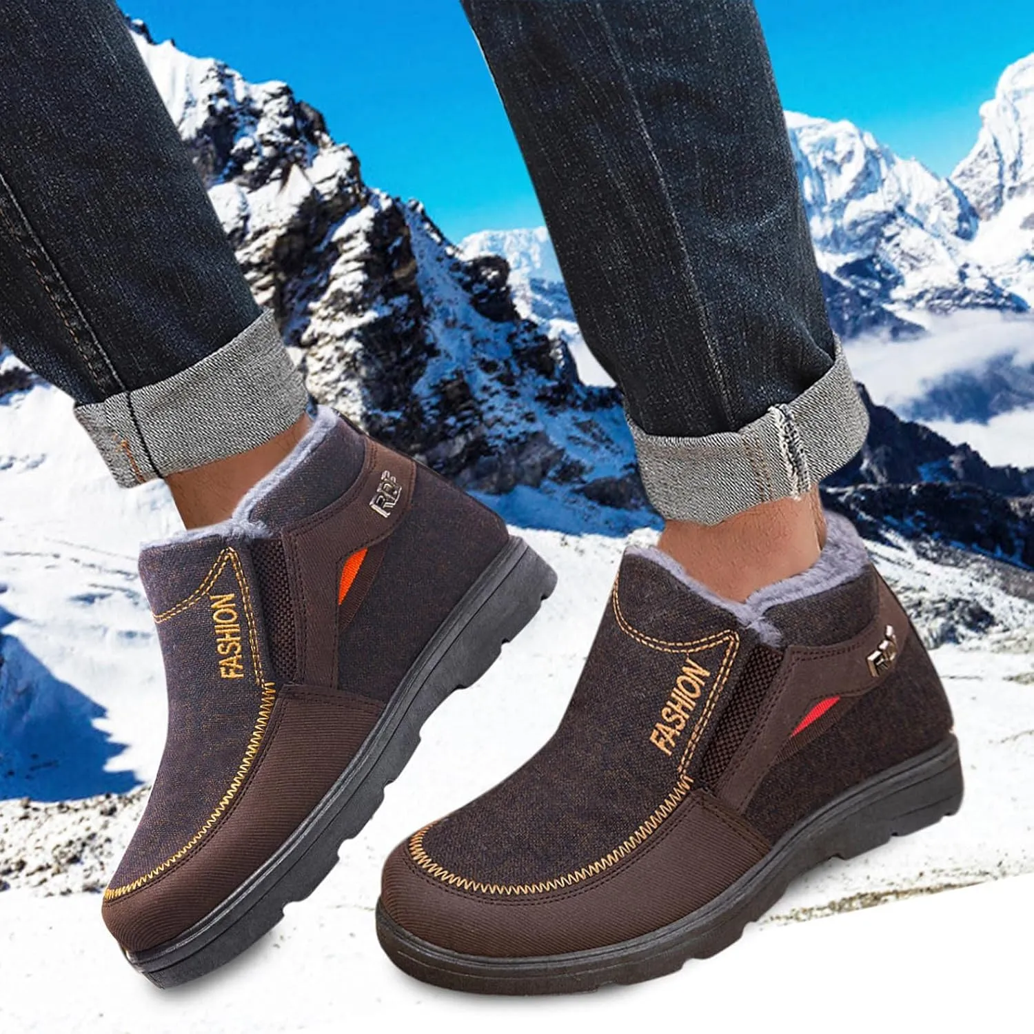 Hbeylia Winter Snow Boots For Men Fashion Casual Fleece Lining Fuzzy High Top Slip On Fashion Sneakers Ankle Booties Thermal Plush Fur Lined Non Slip Winter Short Boots For Walking Hiking Work Ski