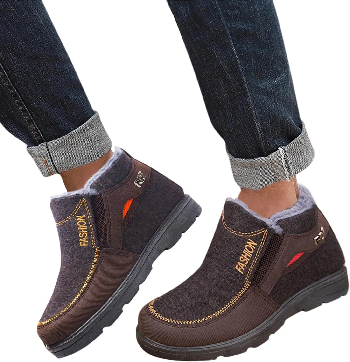 Hbeylia Winter Snow Boots For Men Fashion Casual Fleece Lining Fuzzy High Top Slip On Fashion Sneakers Ankle Booties Thermal Plush Fur Lined Non Slip Winter Short Boots For Walking Hiking Work Ski