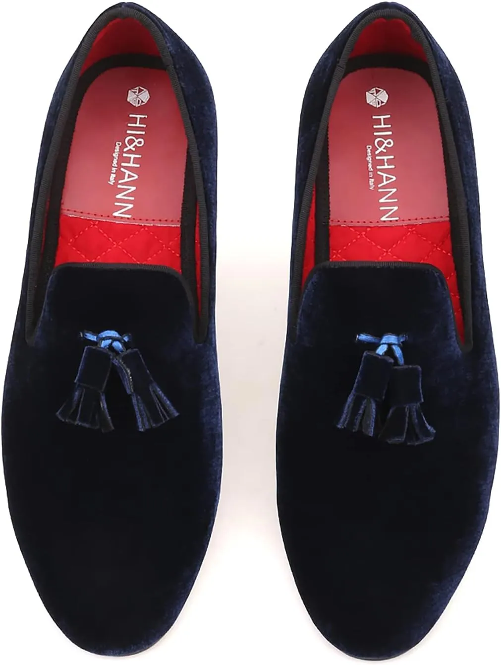 HI&HANN Tassel Men's Velvet Loafer Shoes Slip-on Loafer Round Toes Smoking Slipper